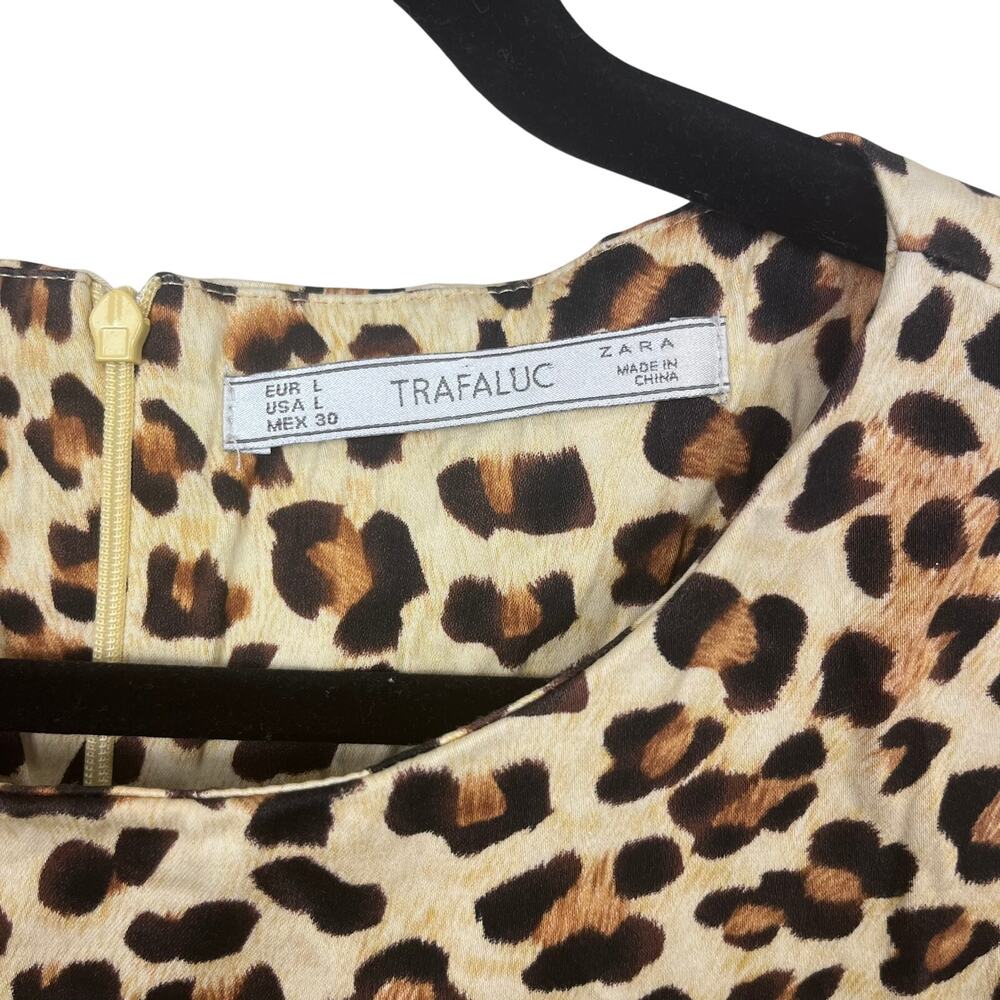 Zara Trafaluc Womens Large Brown Leopard Animal Print Cotton Mini Shift Dress - Picture 3 of 4